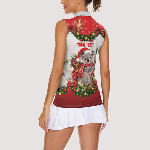 Personalised Koala Australia Christmas Women Sleeveless Polo Shirt Koa-la-la-la-la Xmas Bows