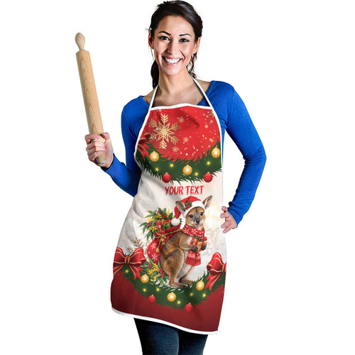 Personalised Wallaby Australia Christmas Apron Merry Xmas Bows