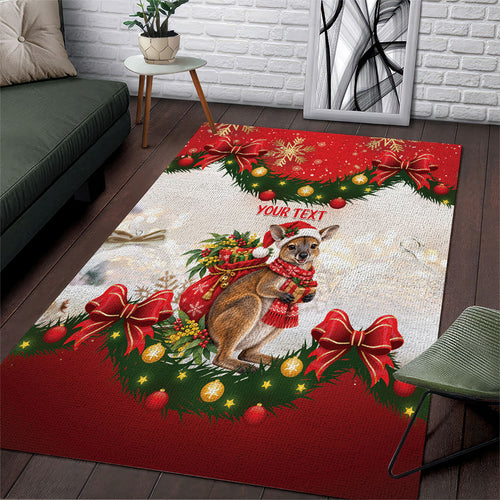 Personalised Wallaby Australia Christmas Area Rug Merry Xmas Bows