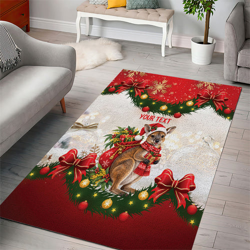 Personalised Wallaby Australia Christmas Area Rug Merry Xmas Bows