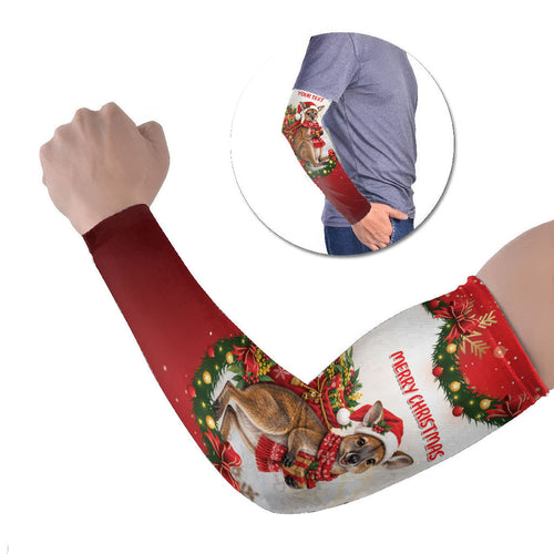 Personalised Wallaby Australia Christmas Arm Sleeves Merry Xmas Bows