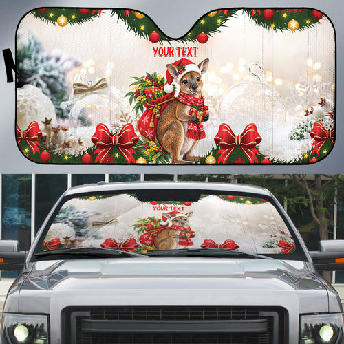 Personalised Wallaby Australia Christmas Auto Sun Shade Merry Xmas Bows