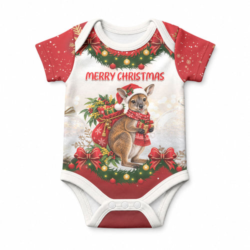 Personalised Wallaby Australia Christmas Baby Onesie Merry Xmas Bows