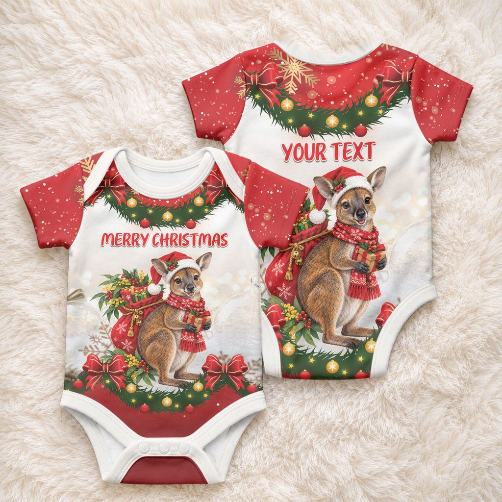 Personalised Wallaby Australia Christmas Baby Onesie Merry Xmas Bows