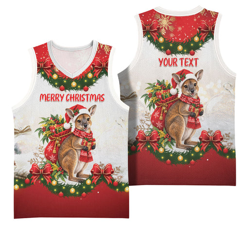 Personalised Wallaby Australia Christmas Basketball Jersey Merry Xmas Bows