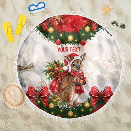 Personalised Wallaby Australia Christmas Beach Blanket Merry Xmas Bows
