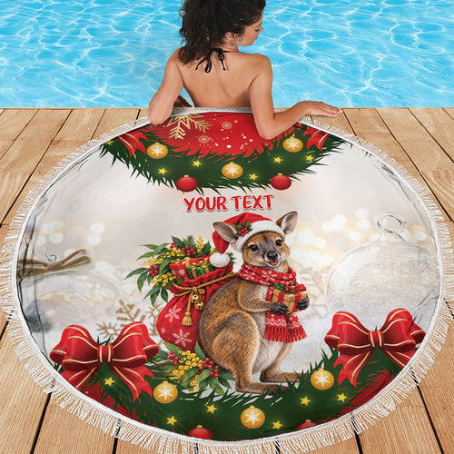 Personalised Wallaby Australia Christmas Beach Blanket Merry Xmas Bows