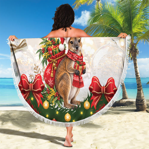 Personalised Wallaby Australia Christmas Beach Blanket Merry Xmas Bows