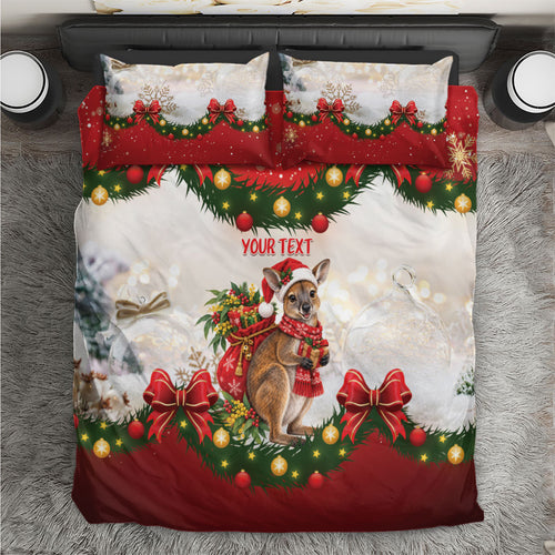 Personalised Wallaby Australia Christmas Bedding Set Merry Xmas Bows