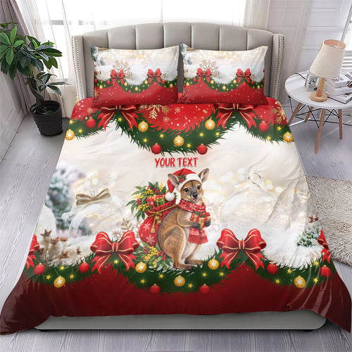 Personalised Wallaby Australia Christmas Bedding Set Merry Xmas Bows