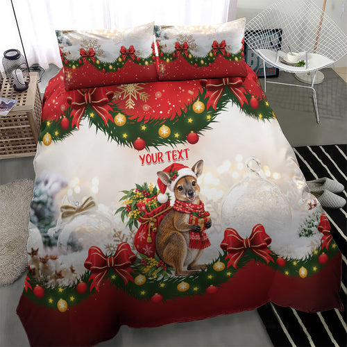 Personalised Wallaby Australia Christmas Bedding Set Merry Xmas Bows