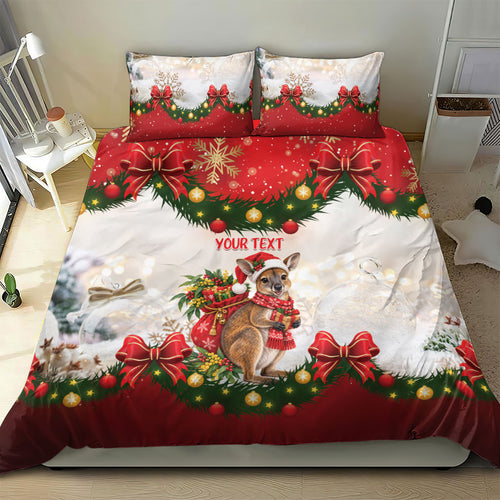 Personalised Wallaby Australia Christmas Bedding Set Merry Xmas Bows