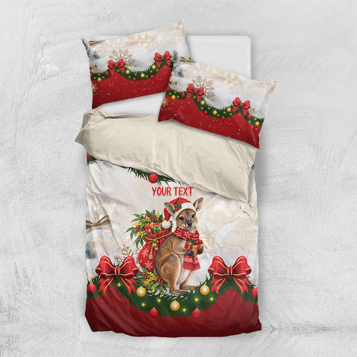 Personalised Wallaby Australia Christmas Bedding Set Merry Xmas Bows