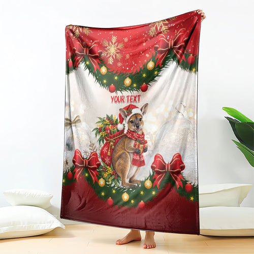 Personalised Wallaby Australia Christmas Blanket Merry Xmas Bows