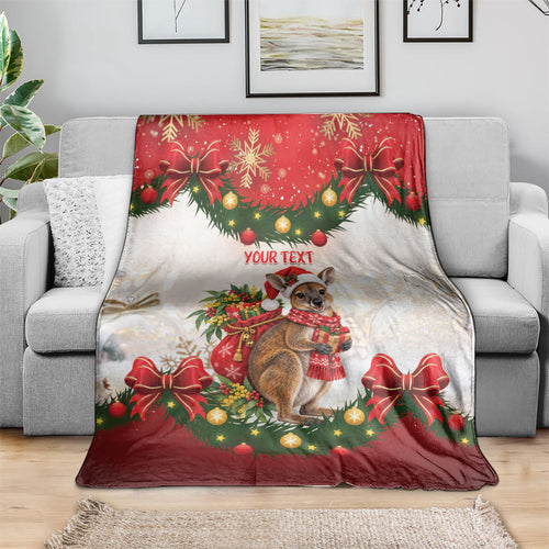 Personalised Wallaby Australia Christmas Blanket Merry Xmas Bows