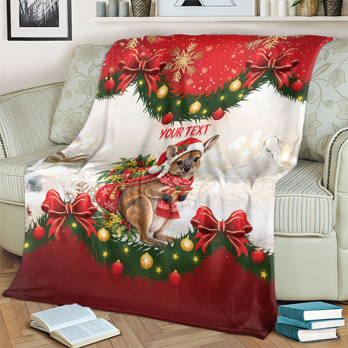 Personalised Wallaby Australia Christmas Blanket Merry Xmas Bows