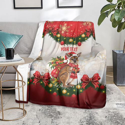 Personalised Wallaby Australia Christmas Blanket Merry Xmas Bows