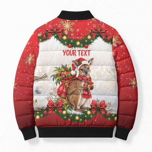 Personalised Wallaby Australia Christmas Bomber Puffer Jacket Merry Xmas Bows