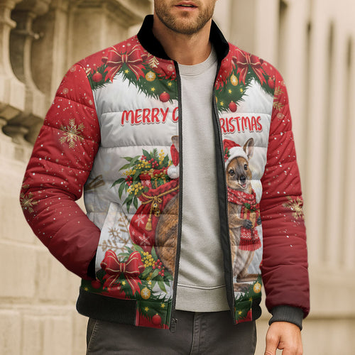 Personalised Wallaby Australia Christmas Bomber Puffer Jacket Merry Xmas Bows