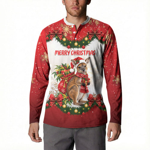 Personalised Wallaby Australia Christmas Button Sweatshirt Merry Xmas Bows