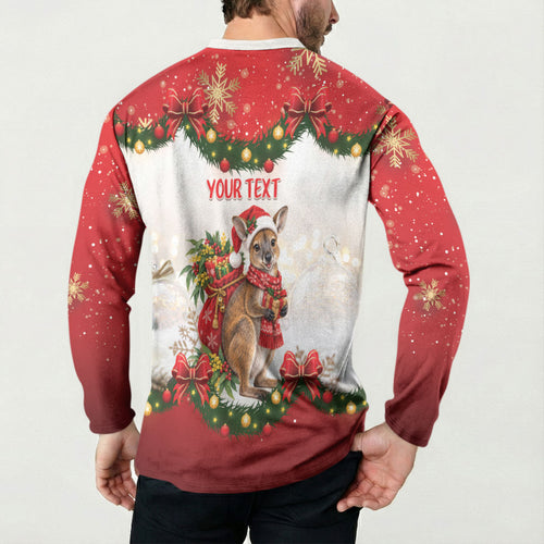 Personalised Wallaby Australia Christmas Button Sweatshirt Merry Xmas Bows