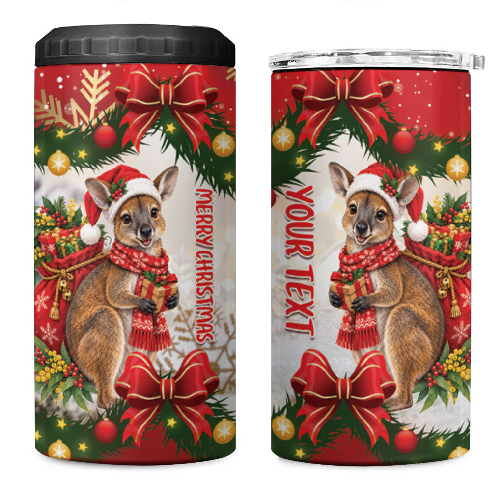 Personalised Wallaby Australia Christmas 4 in 1 Can Cooler Tumbler Merry Xmas Bows