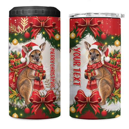 Personalised Wallaby Australia Christmas 4 in 1 Can Cooler Tumbler Merry Xmas Bows
