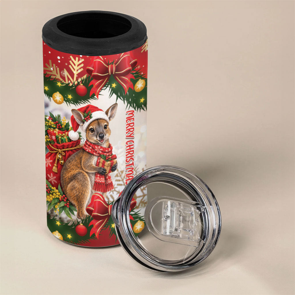 Personalised Wallaby Australia Christmas 4 in 1 Can Cooler Tumbler Merry Xmas Bows