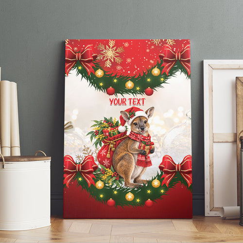 Personalised Wallaby Australia Christmas Canvas Wall Art Merry Xmas Bows