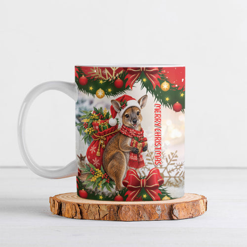 Personalised Wallaby Australia Christmas Ceramic Mug Merry Xmas Bows