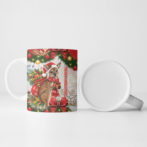 Personalised Wallaby Australia Christmas Ceramic Mug Merry Xmas Bows