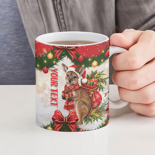 Personalised Wallaby Australia Christmas Ceramic Mug Merry Xmas Bows