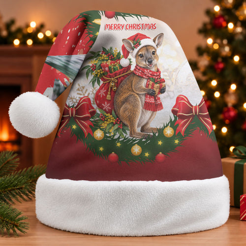 Personalised Wallaby Australia Christmas Santa Hat Merry Xmas Bows