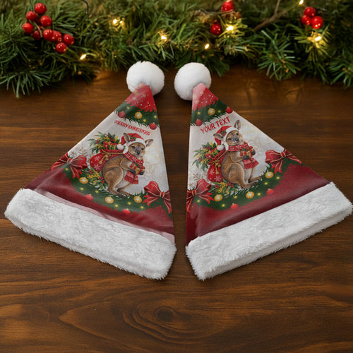 Personalised Wallaby Australia Christmas Santa Hat Merry Xmas Bows