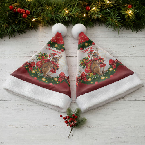 Personalised Wallaby Australia Christmas Santa Hat Merry Xmas Bows