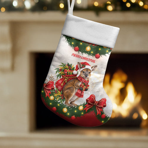 Personalised Wallaby Australia Christmas Stocking Merry Xmas Bows