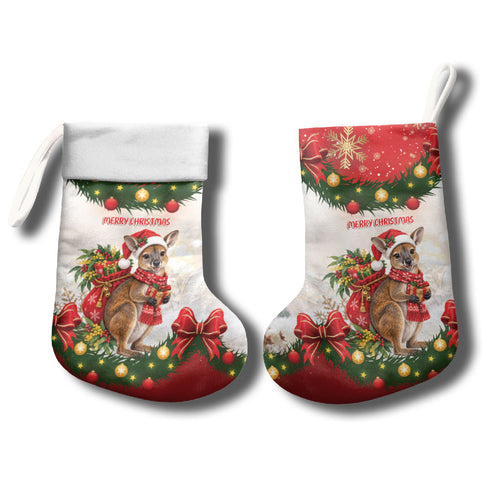 Personalised Wallaby Australia Christmas Stocking Merry Xmas Bows