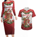 Personalised Wallaby Australia Christmas Couples Matching Long Sleeve Bodycon Dress and Hawaiian Shirt Merry Xmas Bows