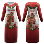 Personalised Wallaby Australia Christmas Couples Matching Long Sleeve Bodycon Dress and Long Sleeve Button Shirt Merry Xmas Bows