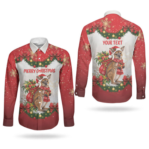 Personalised Wallaby Australia Christmas Couples Matching Mermaid Dress and Long Sleeve Button Shirt Merry Xmas Bows