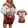 Personalised Wallaby Australia Christmas Couples Matching Off Shoulder Short Dress and Hawaiian Shirt Merry Xmas Bows