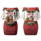 Personalised Wallaby Australia Christmas Couples Matching Off Shoulder Short Dress and Hawaiian Shirt Merry Xmas Bows
