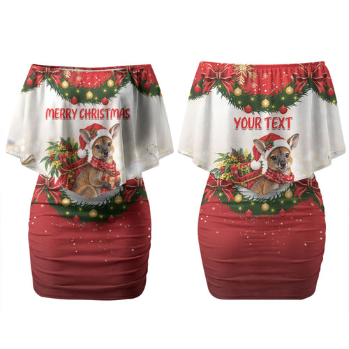 Personalised Wallaby Australia Christmas Couples Matching Off Shoulder Short Dress and Hawaiian Shirt Merry Xmas Bows