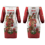Personalised Wallaby Australia Christmas Couples Matching Off The Shoulder Long Sleeve Dress and Long Sleeve Button Shirt Merry Xmas Bows