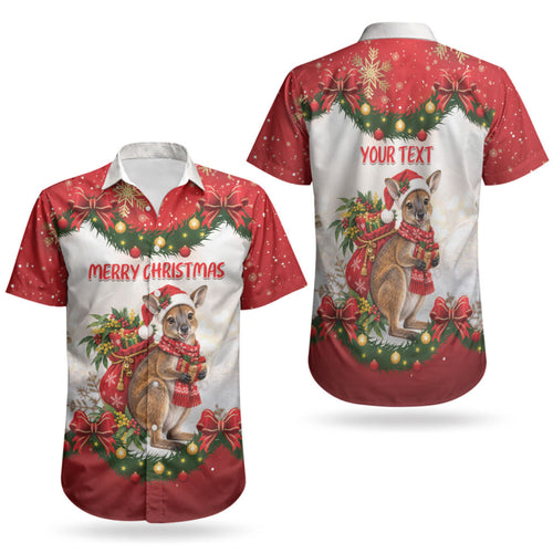 Personalised Wallaby Australia Christmas Couples Matching Puletasi and Hawaiian Shirt Merry Xmas Bows