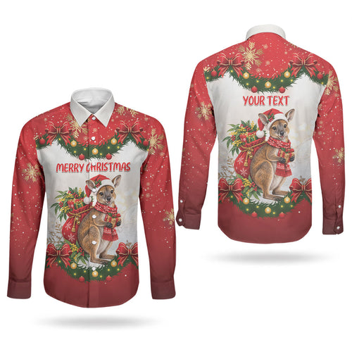 Personalised Wallaby Australia Christmas Couples Matching Short Sleeve Bodycon Dress and Long Sleeve Button Shirt Merry Xmas Bows