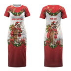 Personalised Wallaby Australia Christmas Couples Matching Short Sleeve Bodycon Dress and Long Sleeve Button Shirt Merry Xmas Bows