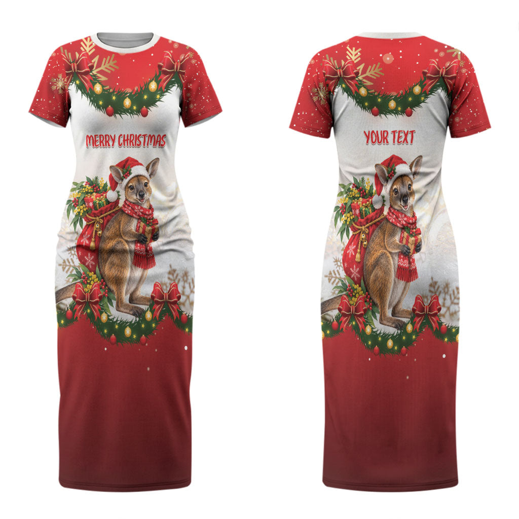 Personalised Wallaby Australia Christmas Couples Matching Short Sleeve Bodycon Dress and Long Sleeve Button Shirt Merry Xmas Bows