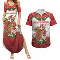 Personalised Wallaby Australia Christmas Couples Matching Summer Maxi Dress and Hawaiian Shirt Merry Xmas Bows