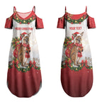 Personalised Wallaby Australia Christmas Couples Matching Summer Maxi Dress and Hawaiian Shirt Merry Xmas Bows